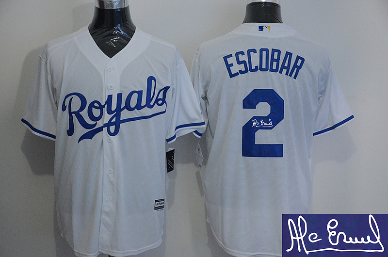 Royals 2 Alcides Escobar White Signature Edition New Cool Base Jersey - Click Image to Close